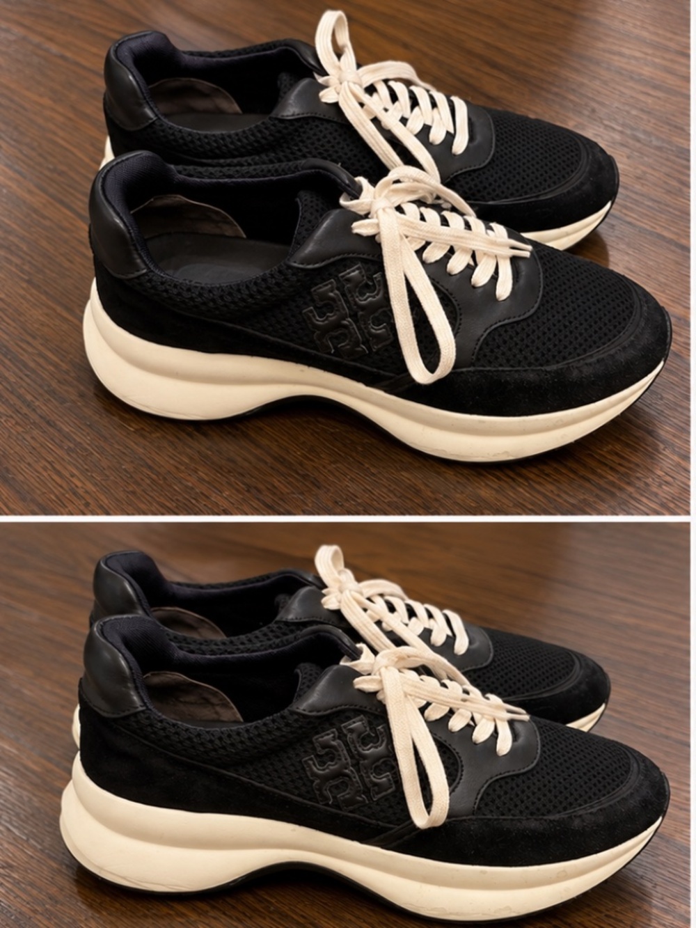 ory Burch Black Mesh & Suede Platform Sneakers Cream Laces- Size 9.5